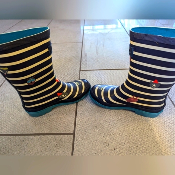 Joules kids blue stripe rain boot, size US 1 - Picture 3 of 6